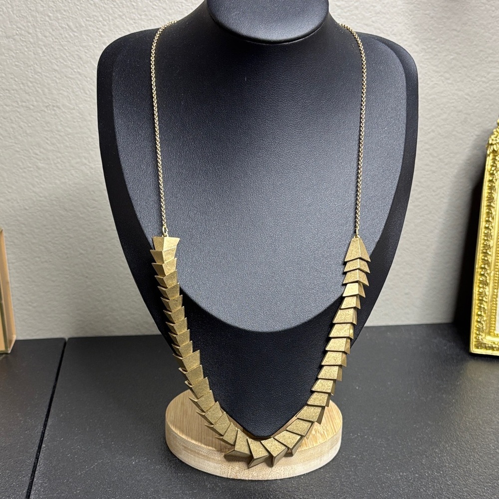 1937 Scale Articulated Brushed Gold Tone Long Necklace